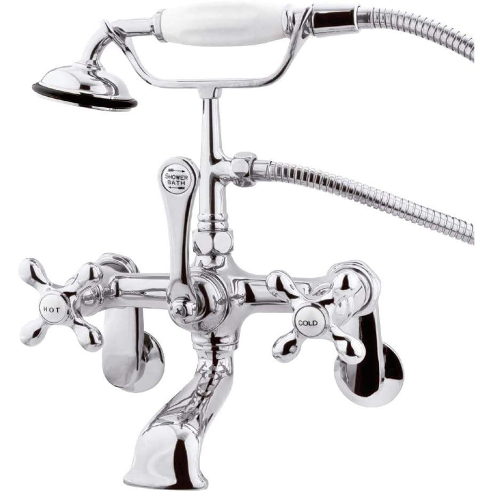 Kingston Brass Vintage Leg Tub Filler Handshower Chrome Metal Cross Handle READ